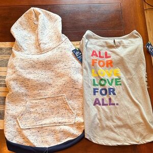NWT Two Dog Outfits Speckled Gray Hoodie and Rainbow Graphic T Shirt